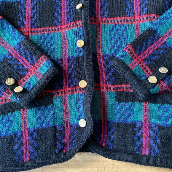 Vintage 1990s Tally-Ho Plaid Cardigan- size Large - Picture 3 of 6